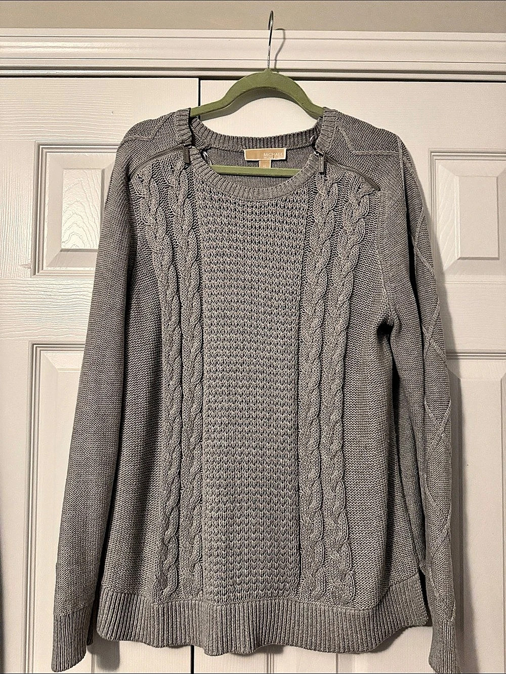 Michael Kors Cable Knit Quarter-Zip Sweater Gray XL